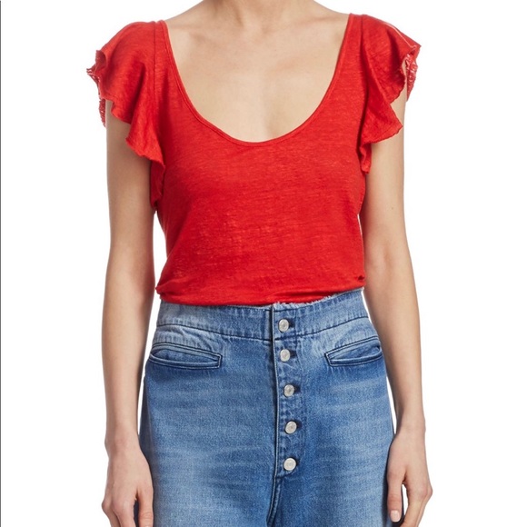 A.L.C. Linen tee with flutter sleeves. - Picture 2 of 2